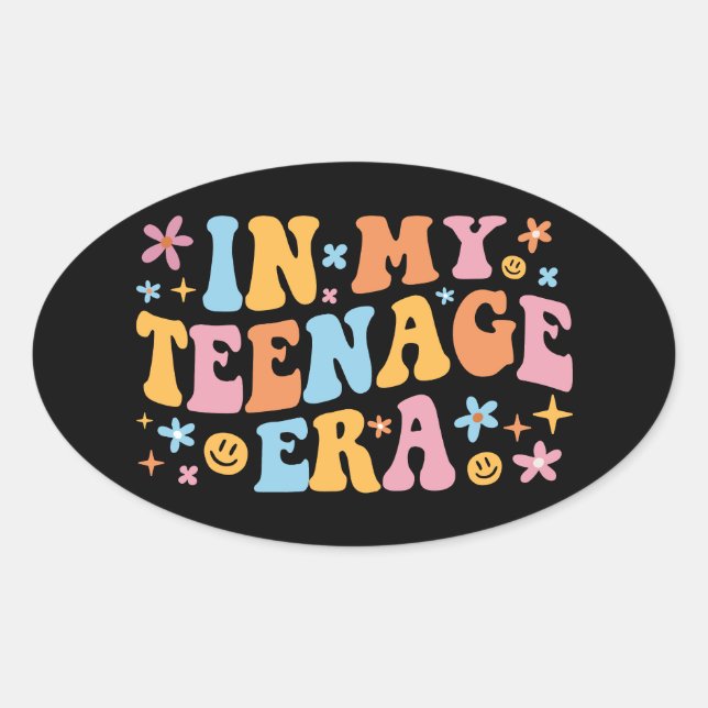 Pegatina Ovalada En mi era adolescente I (Anverso)