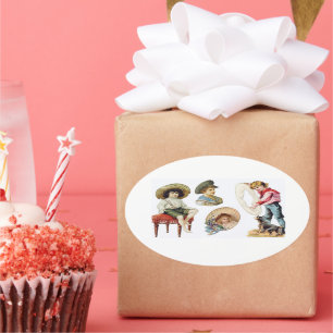 Pegatina Ovalada Encantadores niños victorianos y la colonia de per