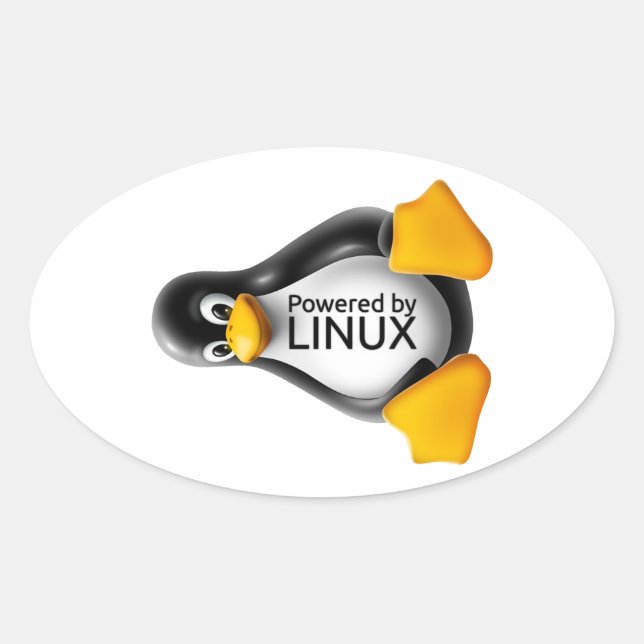 Pegatina Ovalada Energizado por Linux (Anverso)