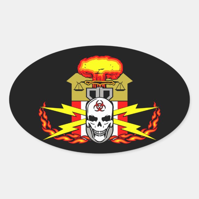 Pegatina Ovalada EOD, Decal técnico de bomba (Anverso)