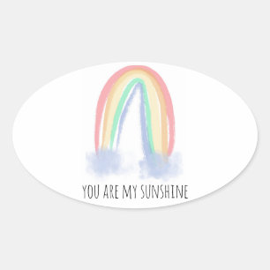 Pegatina Ovalada Eres mi arcoiris pintado con una acuarela brillant