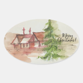 Pegatina Ovalada Esbozo de acuarela original