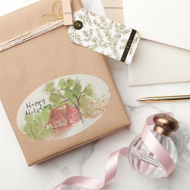 Pegatina Ovalada Esbozo de acuarela original (Regalar)