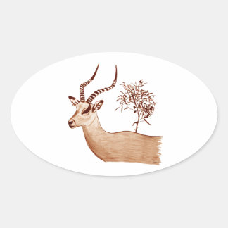 Pegatina Ovalada Esbozo de dibujo de animales de la especie Impala 