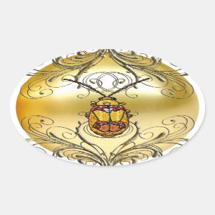 Pegatina Ovalada Escarabajo de hoja llevado a hombros rojo