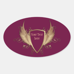 Pegatina Ovalada ESCUDO con ALAS + Su texto