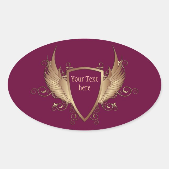 Pegatina Ovalada ESCUDO con ALAS + Su texto (Anverso)