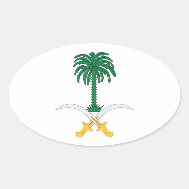 Pegatina Ovalada Escudo de armas de Arabia Saudita (Anverso)