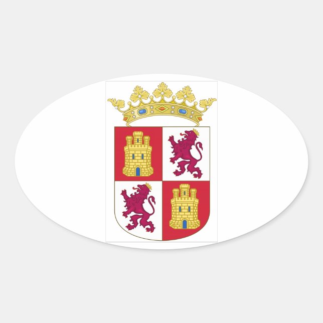 Pegatina Ovalada Escudo de armas de Castilla y León (España) (Anverso)
