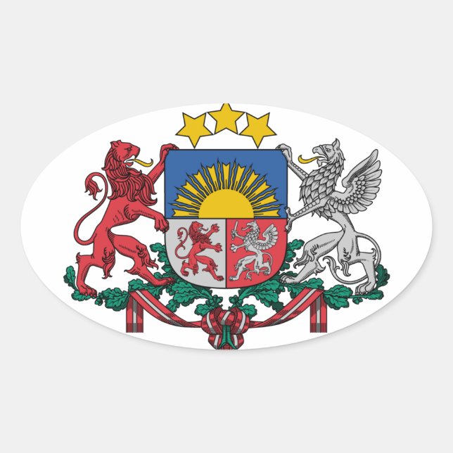 Pegatina Ovalada Escudo de armas de Letonia (Anverso)