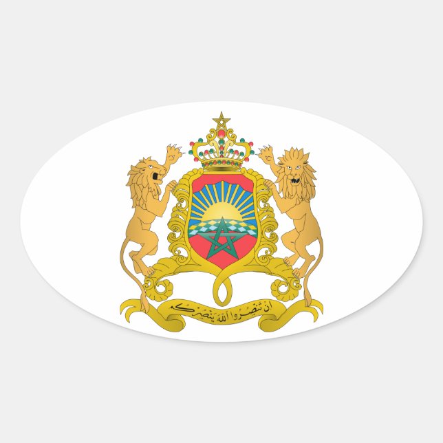 Pegatina Ovalada Escudo de armas de Marruecos (Anverso)