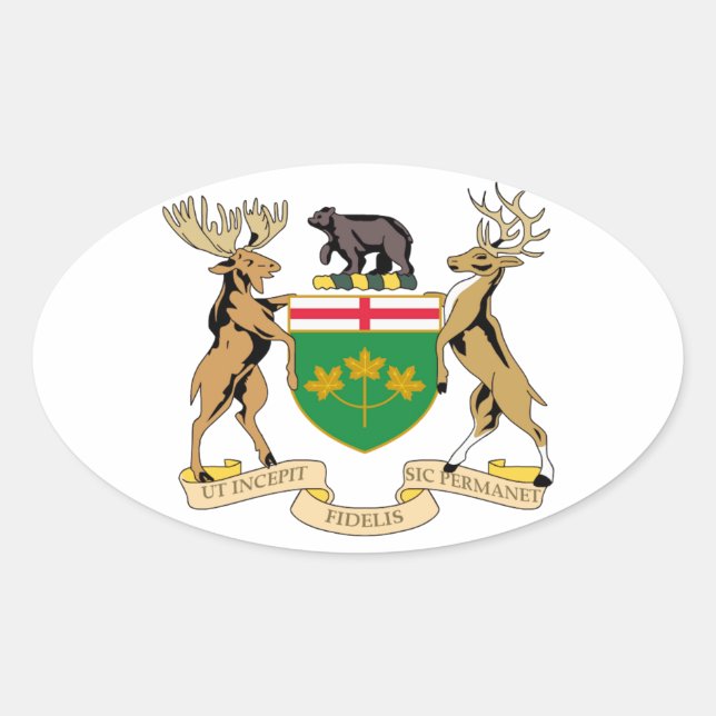 Pegatina Ovalada Escudo de armas de Ontario (Canadá) (Anverso)