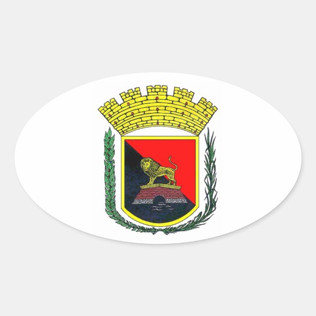 Pegatina Ovalada Escudo de armas de Ponce, Puerto Rico (Anverso)