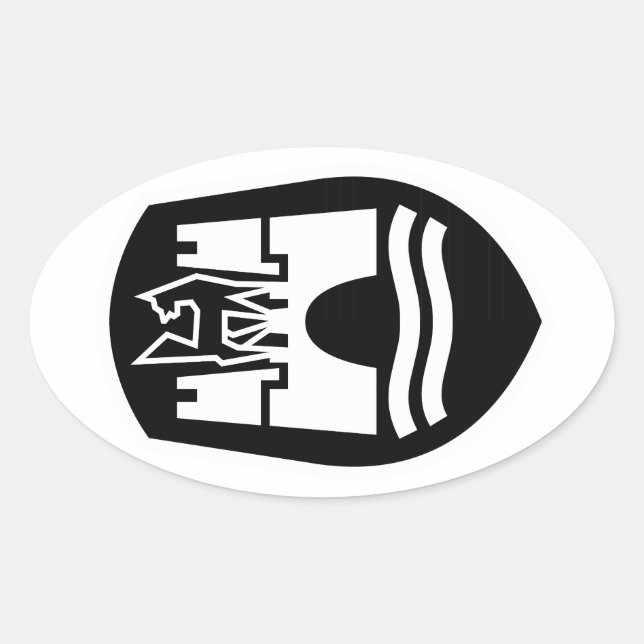 Pegatina Ovalada Escudo de armas de Wolfsburg (blanco negro) (Anverso)