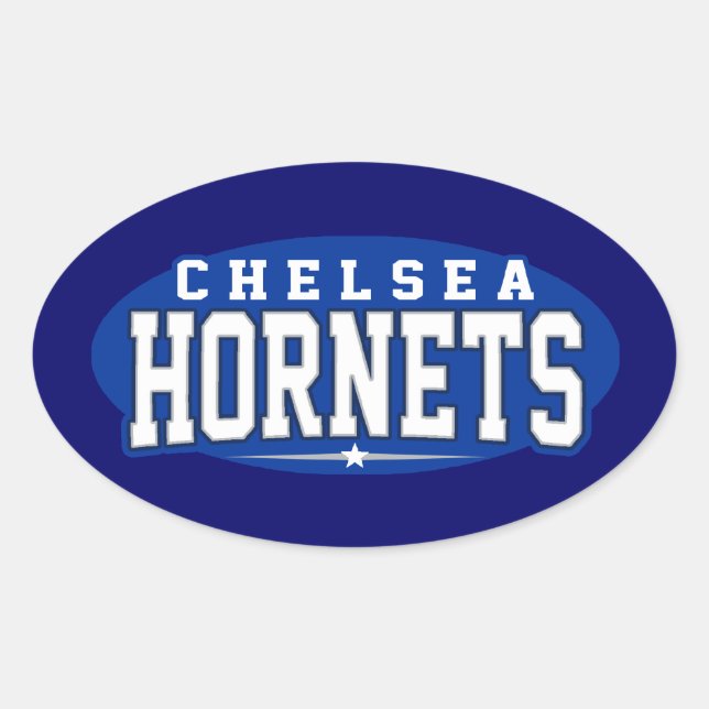 Pegatina Ovalada Escuela Secundaria Chelsea; Hornets (Anverso)