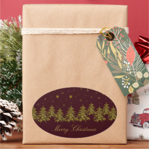 Pegatina Ovalada Espeluznante árbol de Navidad dorado, luna, estrel