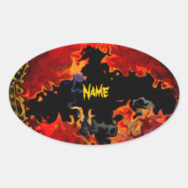 Pegatina Ovalada Espeluznante murciélago en el fuego