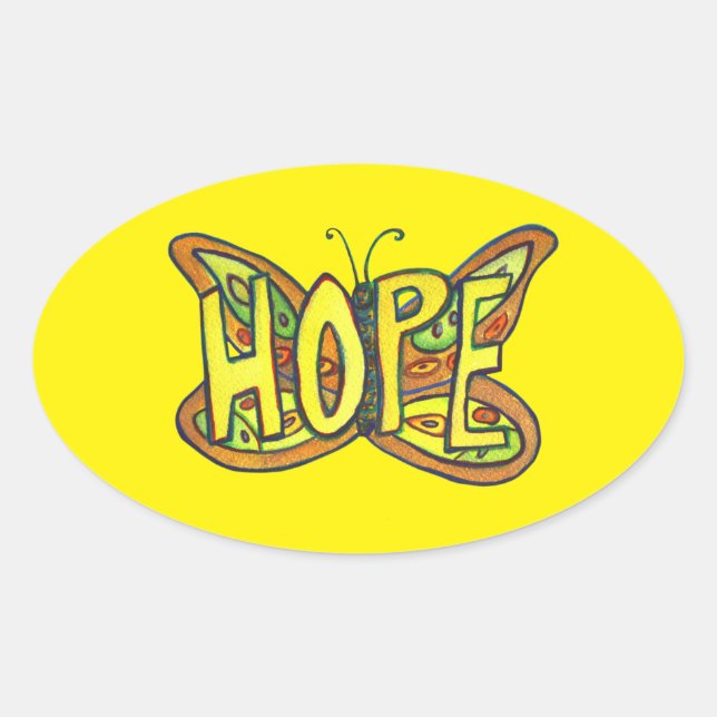 Pegatina Ovalada Esperanza Mariposa Palabra Arte Pegatinas Inspirad (Anverso)