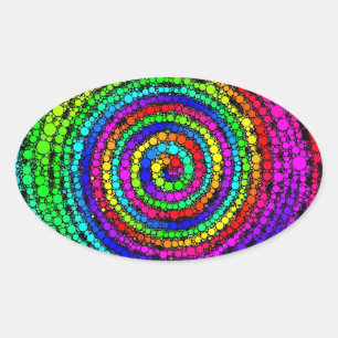 Pegatina Ovalada Espiral de Arcoíris