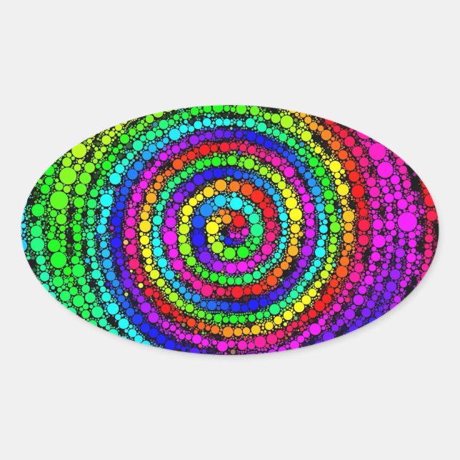 Pegatina Ovalada Espiral de Arcoíris (Anverso)