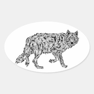 Pegatina Ovalada "Espíritu lobo" - Animal surrealista del tótem