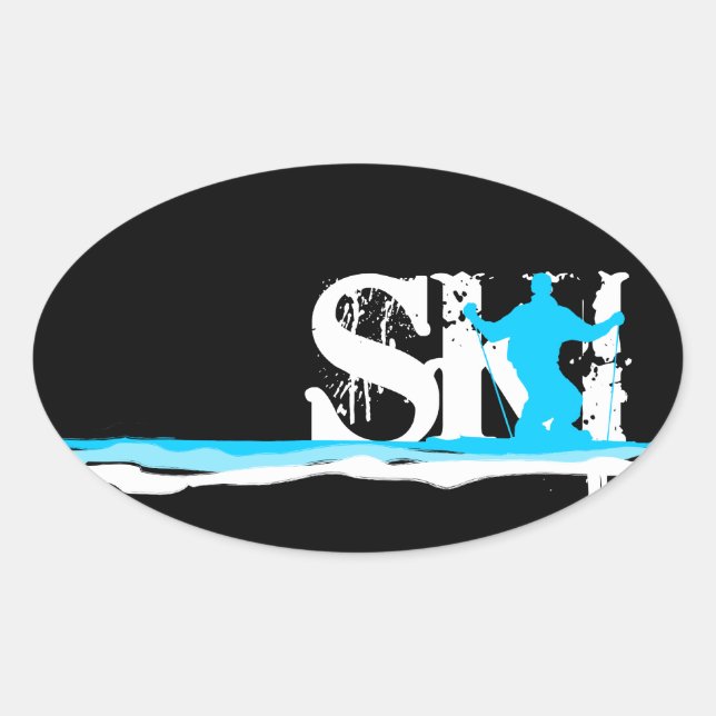 Pegatina Ovalada esquí de descenso (Anverso)