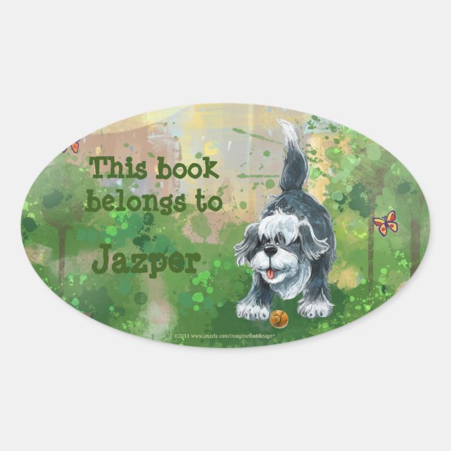 Pegatina Ovalada Estacionamiento de perro de oveja agobiante (Anverso)