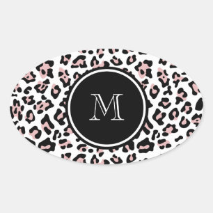 Pegatina Ovalada Estampado de animales negro rosado del leopardo
