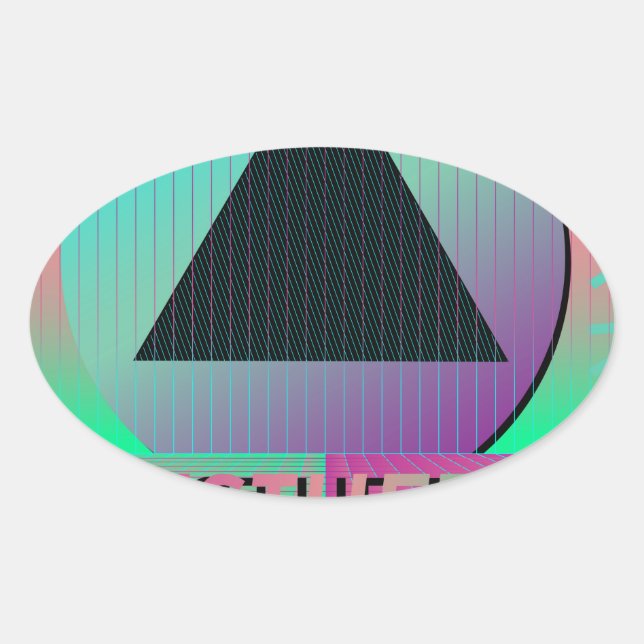 Pegatina Ovalada estética de vaporwave (Anverso)