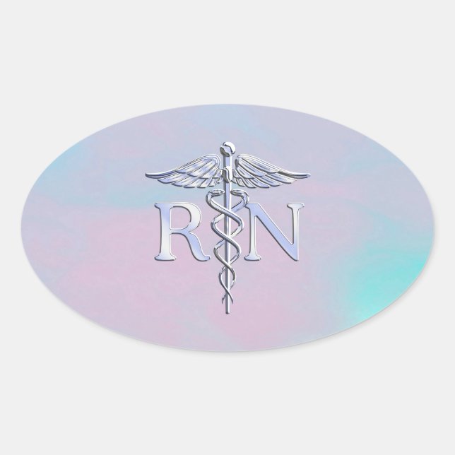 Pegatina Ovalada Estilo cromado RN Caduceus Aspecto de Perla Madre  (Anverso)