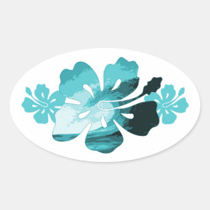 Pegatina Ovalada Estilo de surf hibiscus