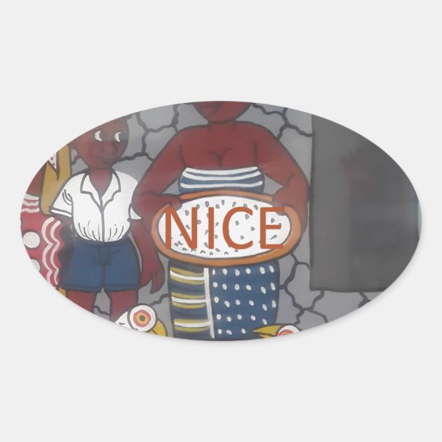 Pegatina Ovalada Estilo de vida tradicional africano (Anverso)