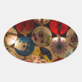 Pegatina Ovalada Estilo japonés de paraguas