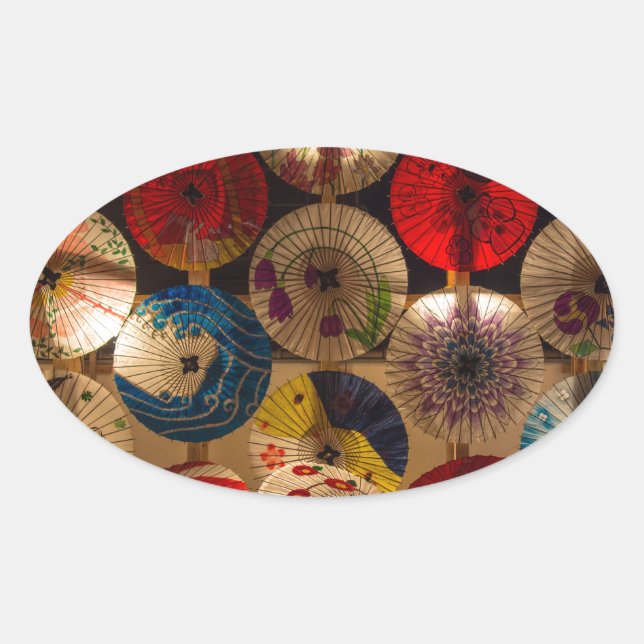 Pegatina Ovalada Estilo japonés de paraguas (Anverso)