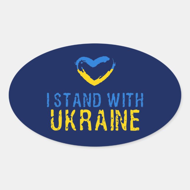Pegatina Ovalada Estoy de pie con Ucrania (Anverso)