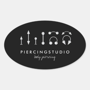 Pegatina Ovalada Estudio de Tatuajes Simple Sharp Piercing Negro