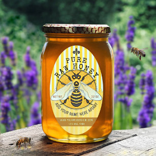 Pegatina Ovalada Etiquetas de Apiary Honey Jar   Honeybee Honeycomb