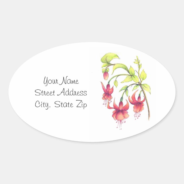 Pegatina Ovalada Etiquetas de Fuchsias (Anverso)