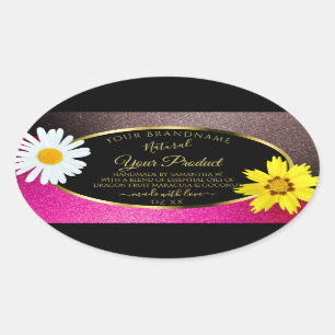 Pegatina Ovalada Etiquetas de producto negras Purpurina de borgoña 