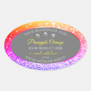 Pegatina Ovalada Etiquetas de productos de color arcoiris Purpurina