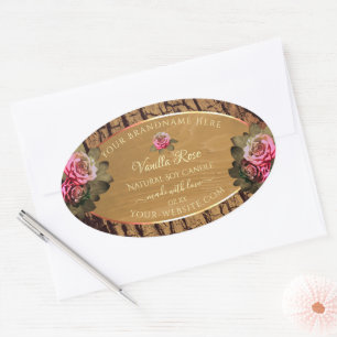 Pegatina Ovalada Etiquetas de productos florales Corteza de árbol d