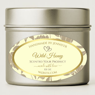 Pegatina Ovalada Etiquetas de productos florales de crema y oro con
