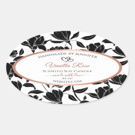 Pegatina Ovalada Etiquetas de productos florales en blanco y negro 