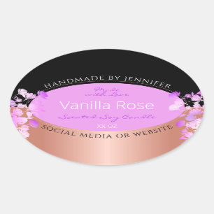 Pegatina Ovalada Etiquetas de productos florales rosas y negras y o