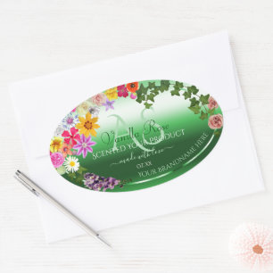 Pegatina Ovalada Etiquetas de productos florales verdes luminosas c