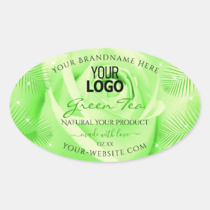 Pegatina Ovalada Etiquetas de productos Logotipo de hojas de Rosa v