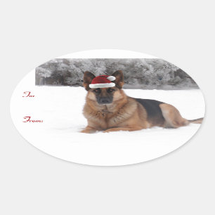 Pegatina Ovalada Etiquetas de regalo de Navidad de Pastor Alemán