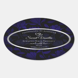 Pegatina Ovalada Etiquetas modernas de productos florales en negro 