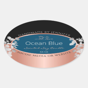 Pegatina Ovalada Etiquetas modernas de productos florales Ocean Blu