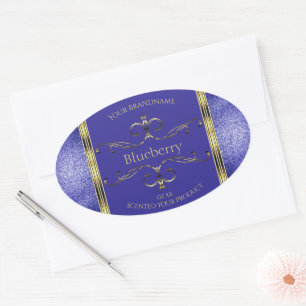 Pegatina Ovalada Etiquetas reales de productos azules y dorados Pur